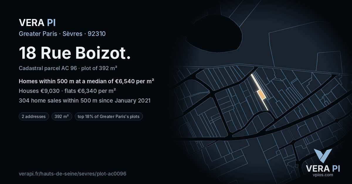 18 Rue Boizot, Sèvres at night – the plot lit, the parcels around coloured by the prices near them