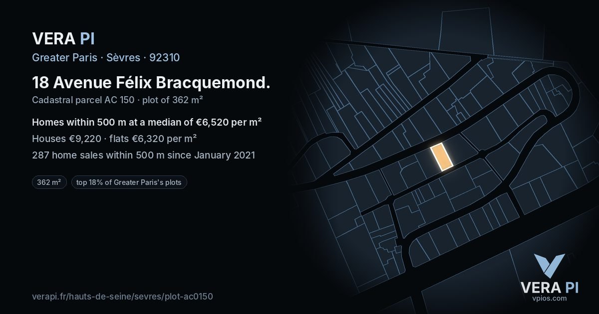 18 Avenue Félix Bracquemond, Sèvres at night – the plot lit, the parcels around coloured by the prices near them