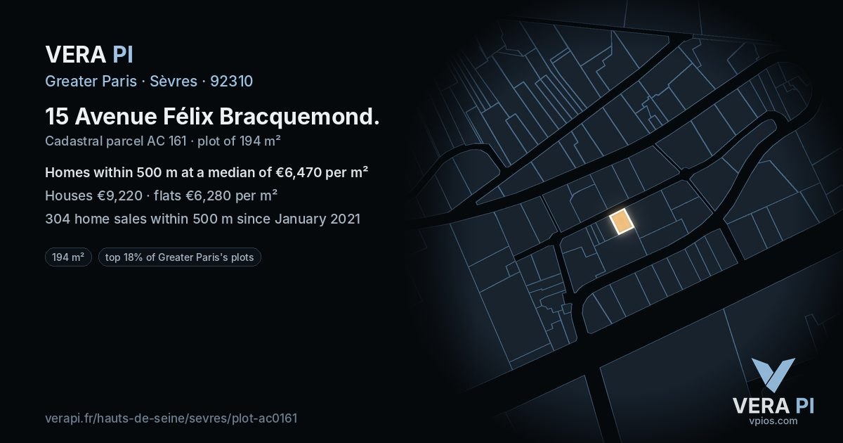 15 Avenue Félix Bracquemond, Sèvres at night – the plot lit, the parcels around coloured by the prices near them