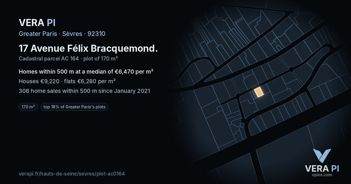17 Avenue Félix Bracquemond, Sèvres at night – the plot lit, the parcels around coloured by the prices near them