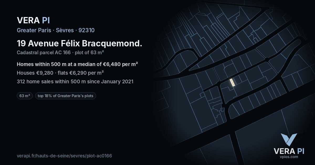 19 Avenue Félix Bracquemond, Sèvres at night – the plot lit, the parcels around coloured by the prices near them