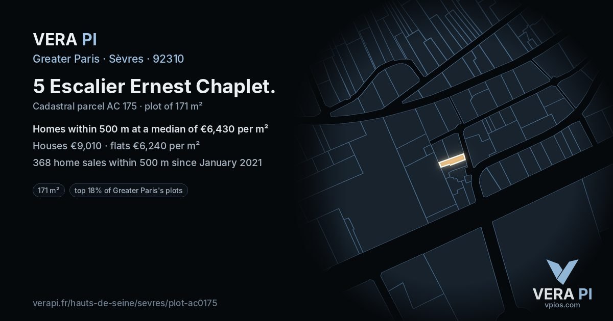 5 Escalier Ernest Chaplet, Sèvres at night – the plot lit, the parcels around coloured by the prices near them