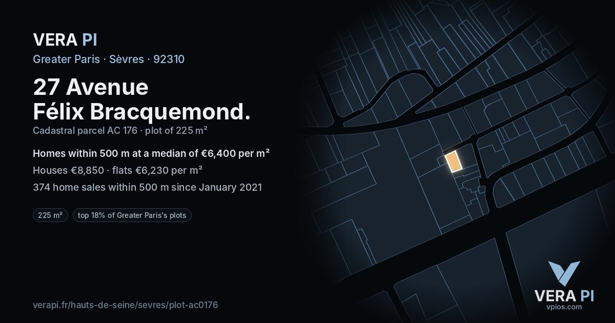 27 Avenue Félix Bracquemond, Sèvres at night – the plot lit, the parcels around coloured by the prices near them