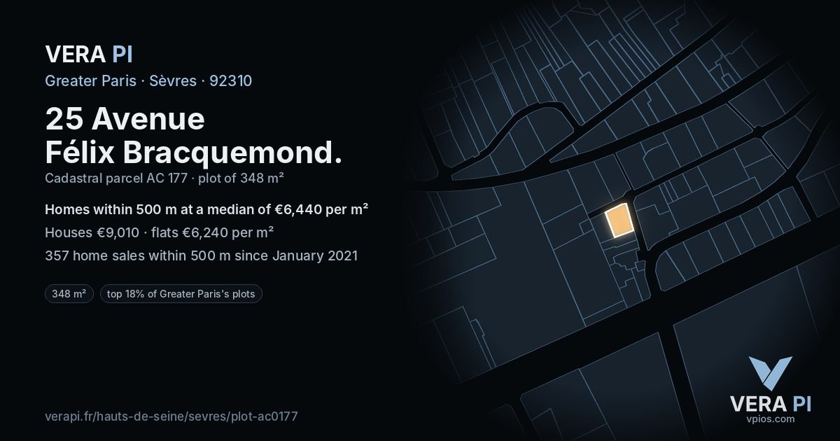 25 Avenue Félix Bracquemond, Sèvres at night – the plot lit, the parcels around coloured by the prices near them