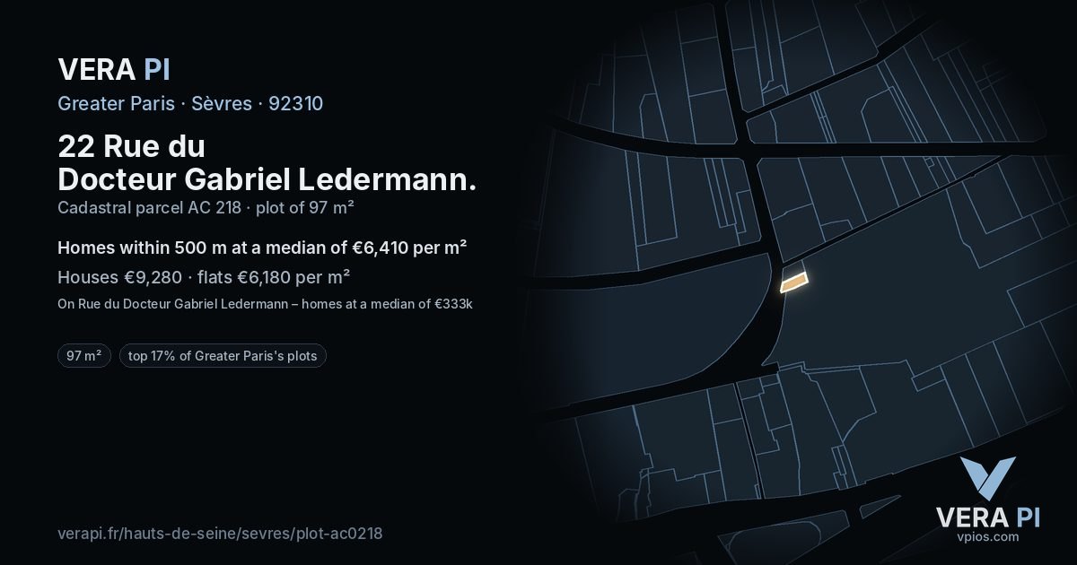 22 Rue du Docteur Gabriel Ledermann, Sèvres at night – the plot lit, the parcels around coloured by the prices near them