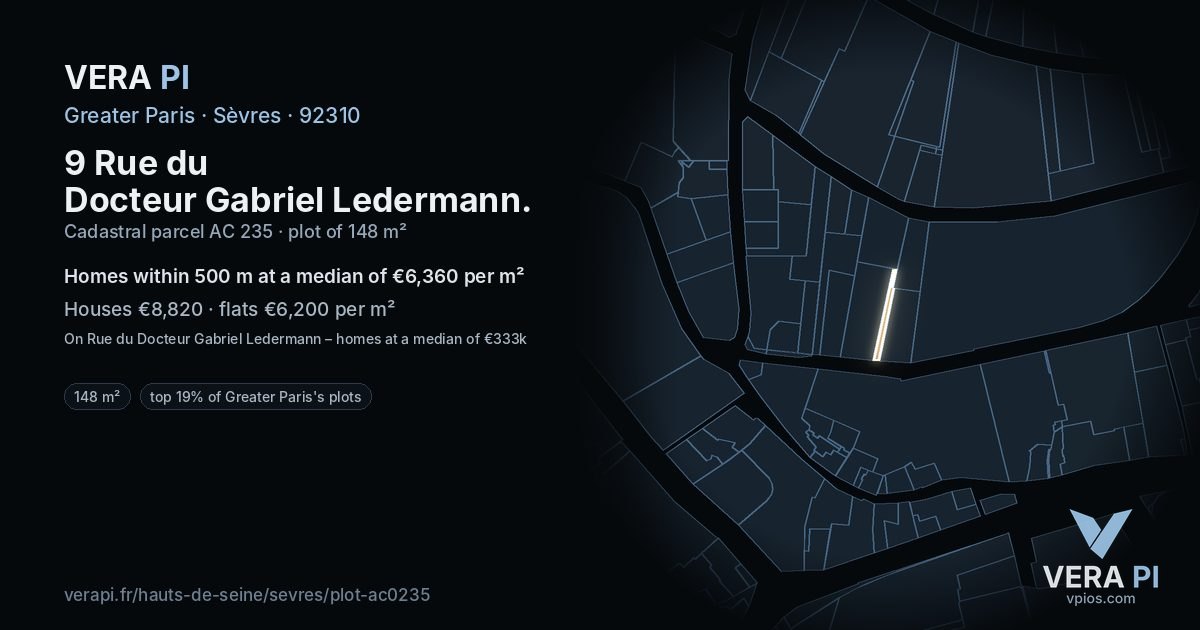 9 Rue du Docteur Gabriel Ledermann, Sèvres at night – the plot lit, the parcels around coloured by the prices near them