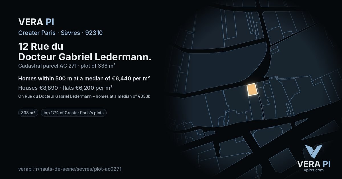 12 Rue du Docteur Gabriel Ledermann, Sèvres at night – the plot lit, the parcels around coloured by the prices near them