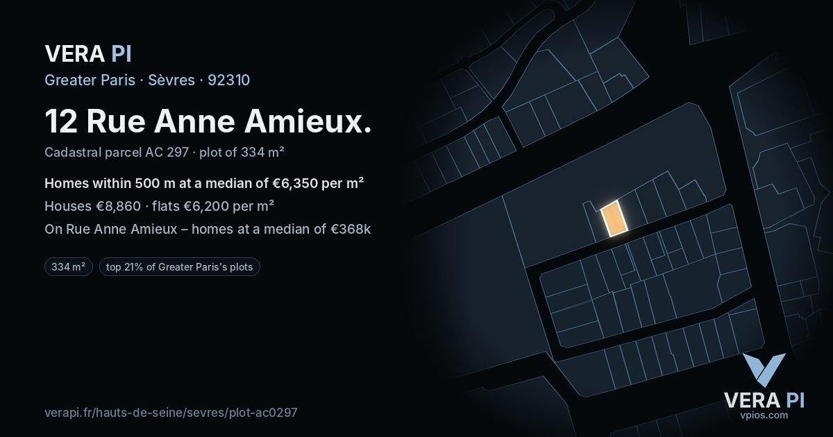 12 Rue Anne Amieux, Sèvres at night – the plot lit, the parcels around coloured by the prices near them