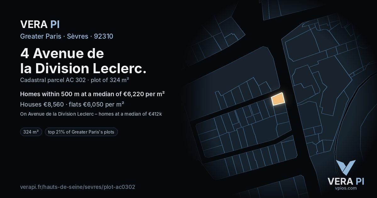 4 Avenue de la Division Leclerc, Sèvres at night – the plot lit, the parcels around coloured by the prices near them