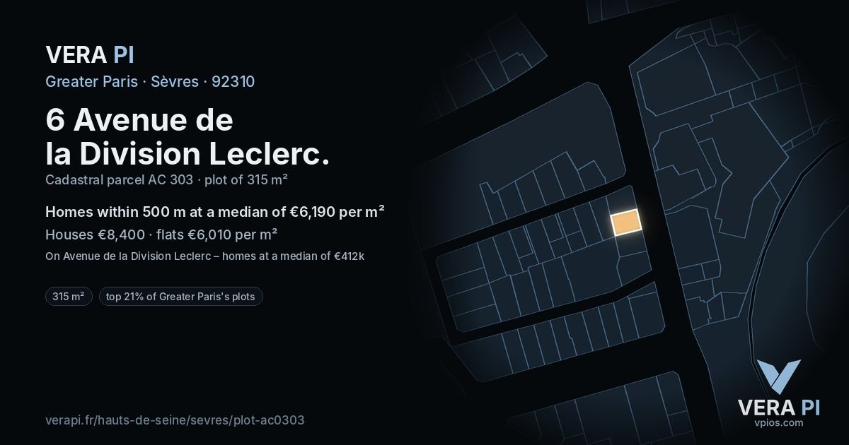 6 Avenue de la Division Leclerc, Sèvres at night – the plot lit, the parcels around coloured by the prices near them