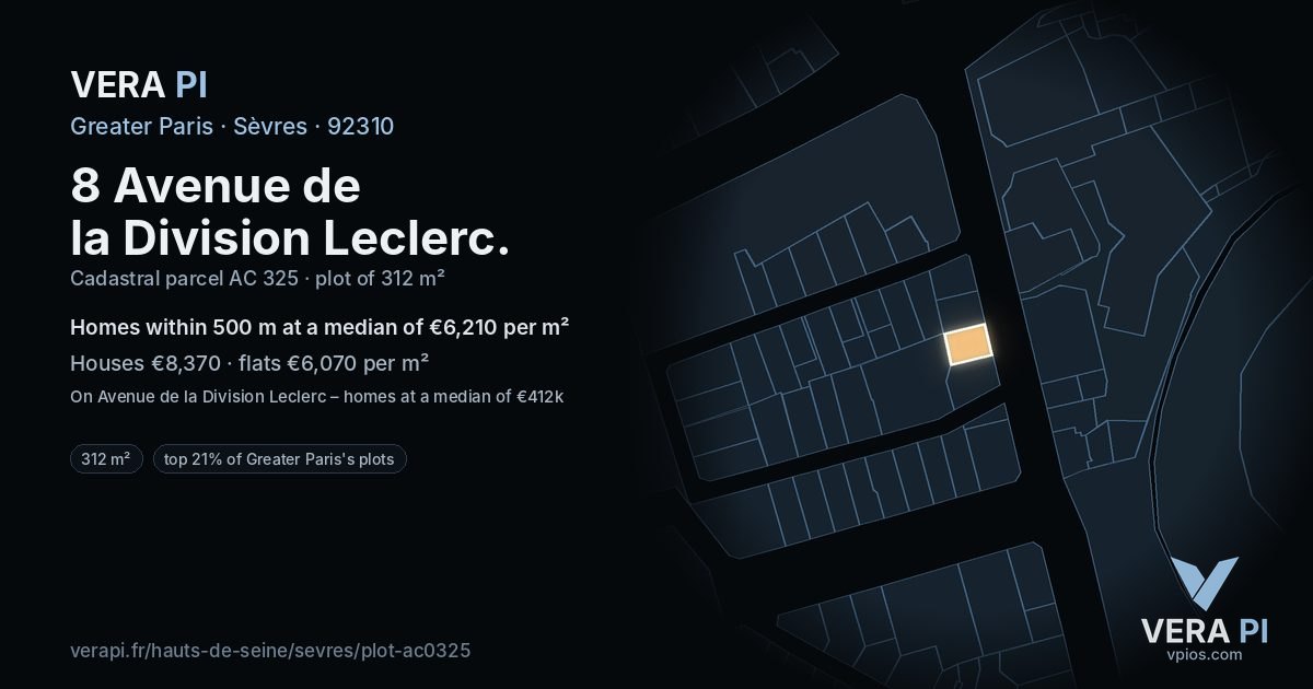 8 Avenue de la Division Leclerc, Sèvres at night – the plot lit, the parcels around coloured by the prices near them