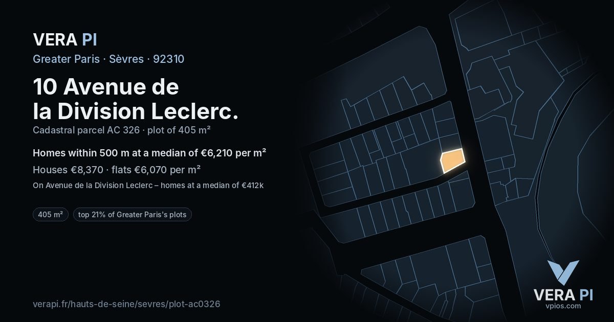 10 Avenue de la Division Leclerc, Sèvres at night – the plot lit, the parcels around coloured by the prices near them
