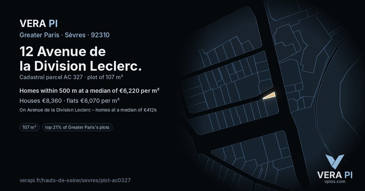12 Avenue de la Division Leclerc, Sèvres at night – the plot lit, the parcels around coloured by the prices near them