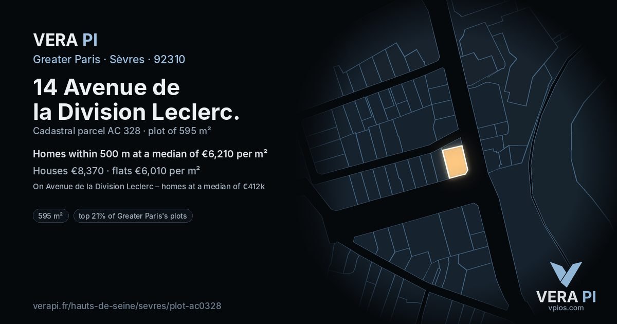 14 Avenue de la Division Leclerc, Sèvres at night – the plot lit, the parcels around coloured by the prices near them