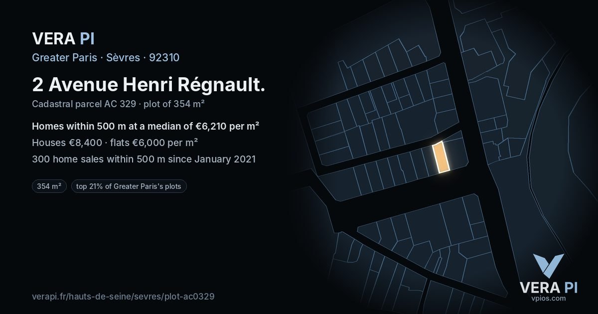 2 Avenue Henri Régnault, Sèvres at night – the plot lit, the parcels around coloured by the prices near them
