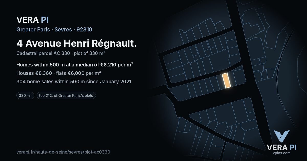 4 Avenue Henri Régnault, Sèvres at night – the plot lit, the parcels around coloured by the prices near them