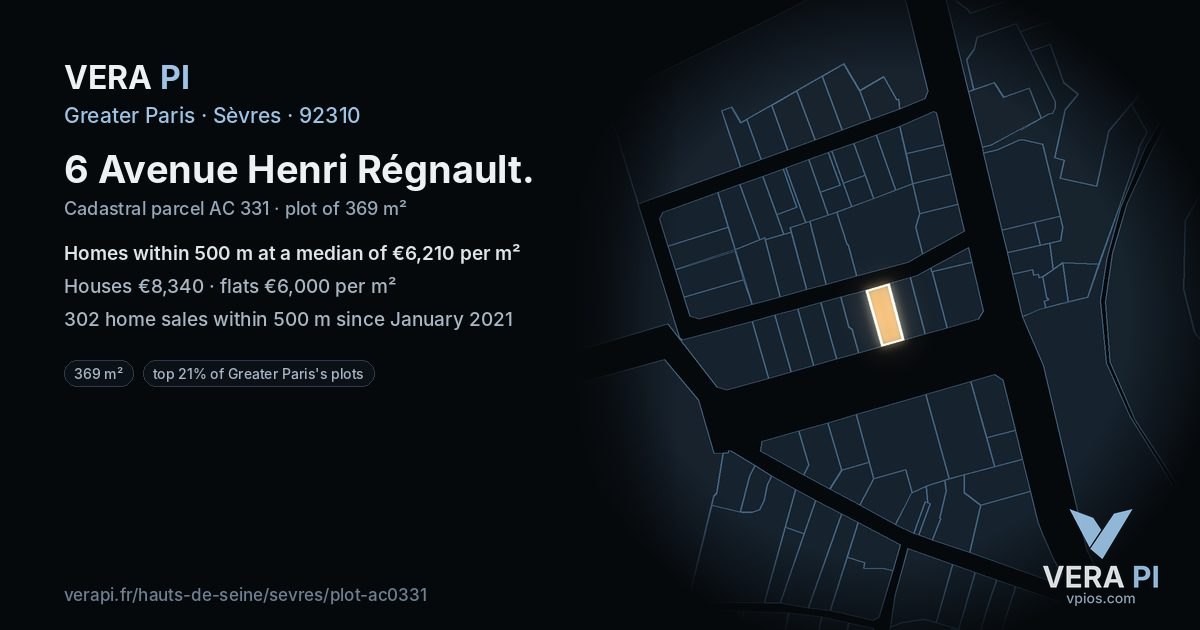 6 Avenue Henri Régnault, Sèvres at night – the plot lit, the parcels around coloured by the prices near them
