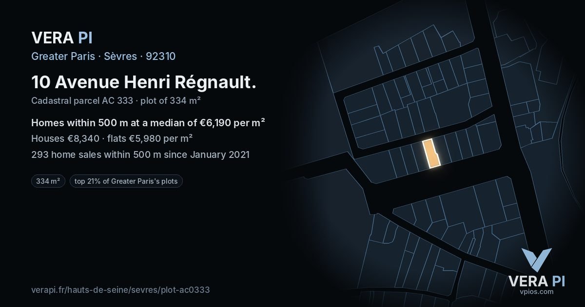 10 Avenue Henri Régnault, Sèvres at night – the plot lit, the parcels around coloured by the prices near them