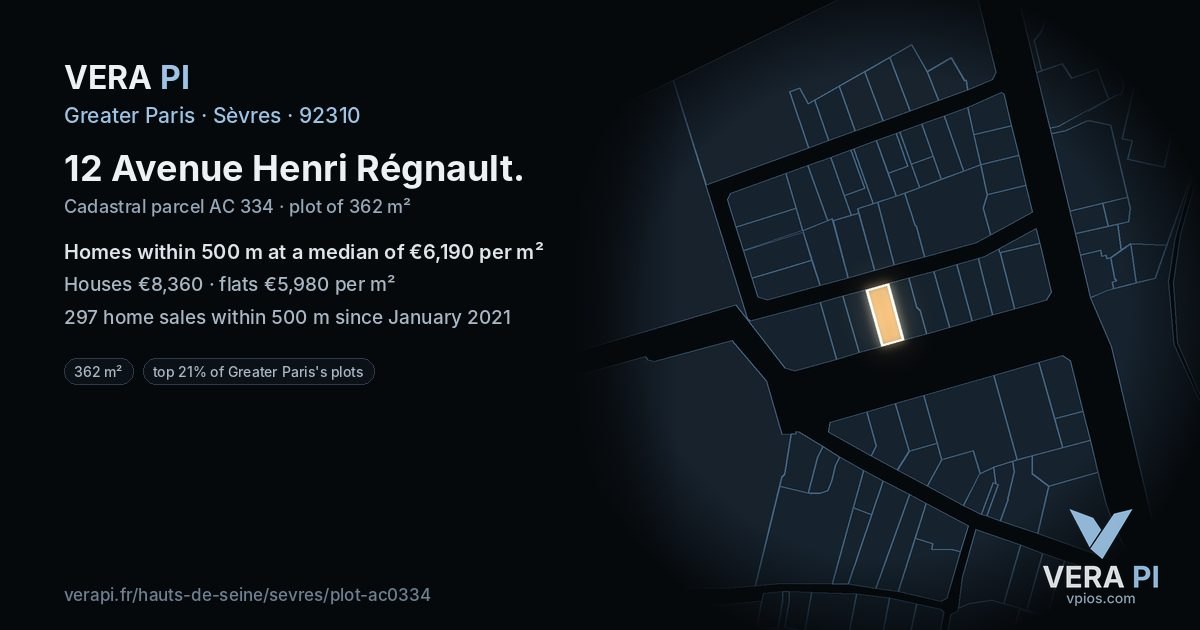 12 Avenue Henri Régnault, Sèvres at night – the plot lit, the parcels around coloured by the prices near them