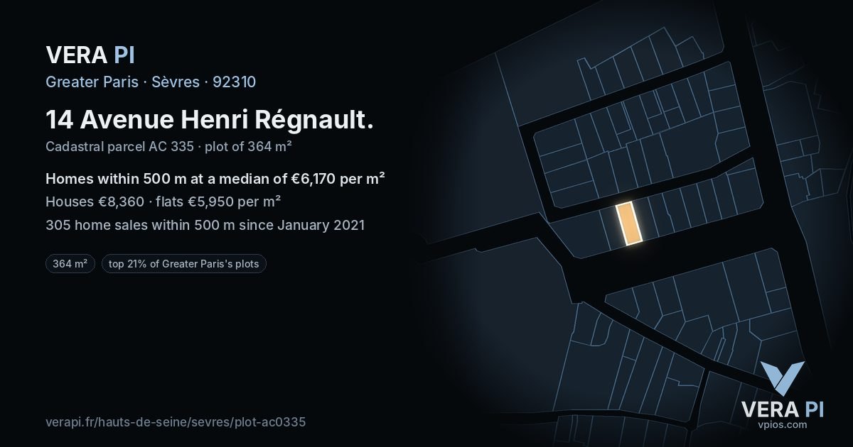 14 Avenue Henri Régnault, Sèvres at night – the plot lit, the parcels around coloured by the prices near them