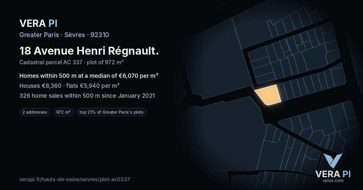 18 Avenue Henri Régnault, Sèvres at night – the plot lit, the parcels around coloured by the prices near them