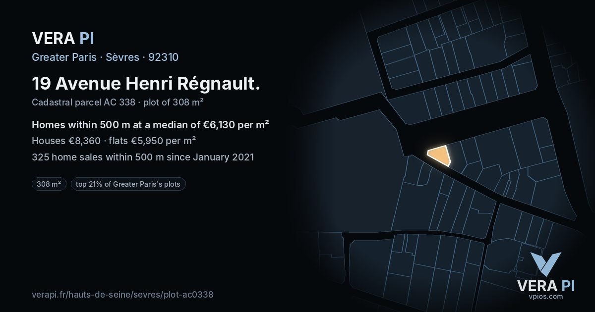 19 Avenue Henri Régnault, Sèvres at night – the plot lit, the parcels around coloured by the prices near them
