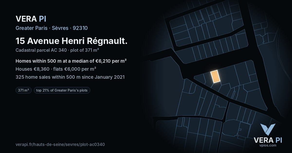 15 Avenue Henri Régnault, Sèvres at night – the plot lit, the parcels around coloured by the prices near them