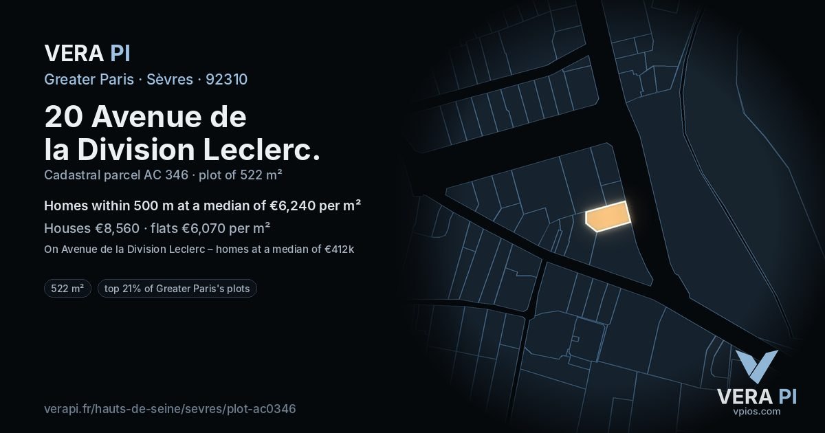 20 Avenue de la Division Leclerc, Sèvres at night – the plot lit, the parcels around coloured by the prices near them