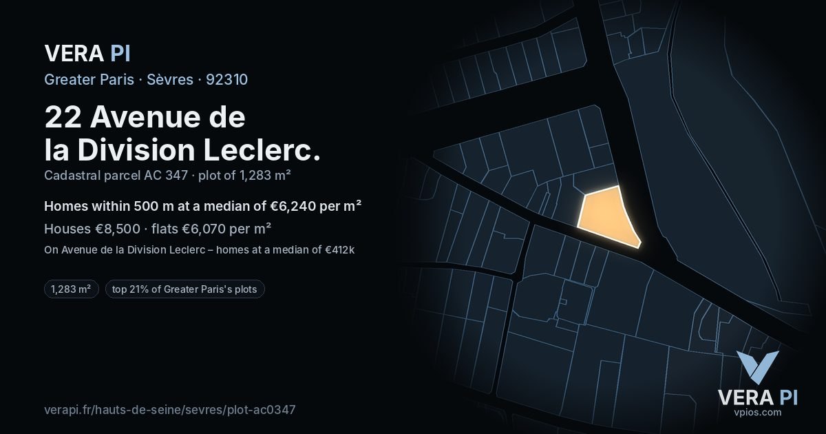 22 Avenue de la Division Leclerc, Sèvres at night – the plot lit, the parcels around coloured by the prices near them