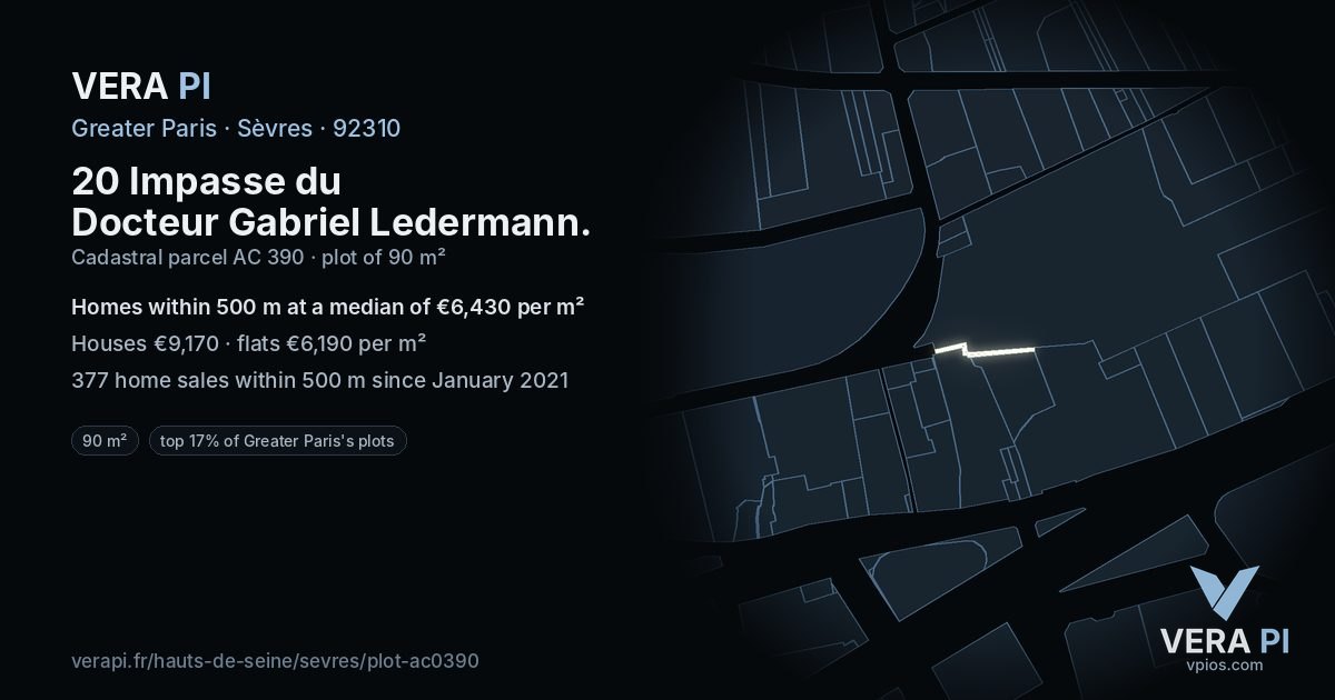 20 Impasse du Docteur Gabriel Ledermann, Sèvres at night – the plot lit, the parcels around coloured by the prices near them