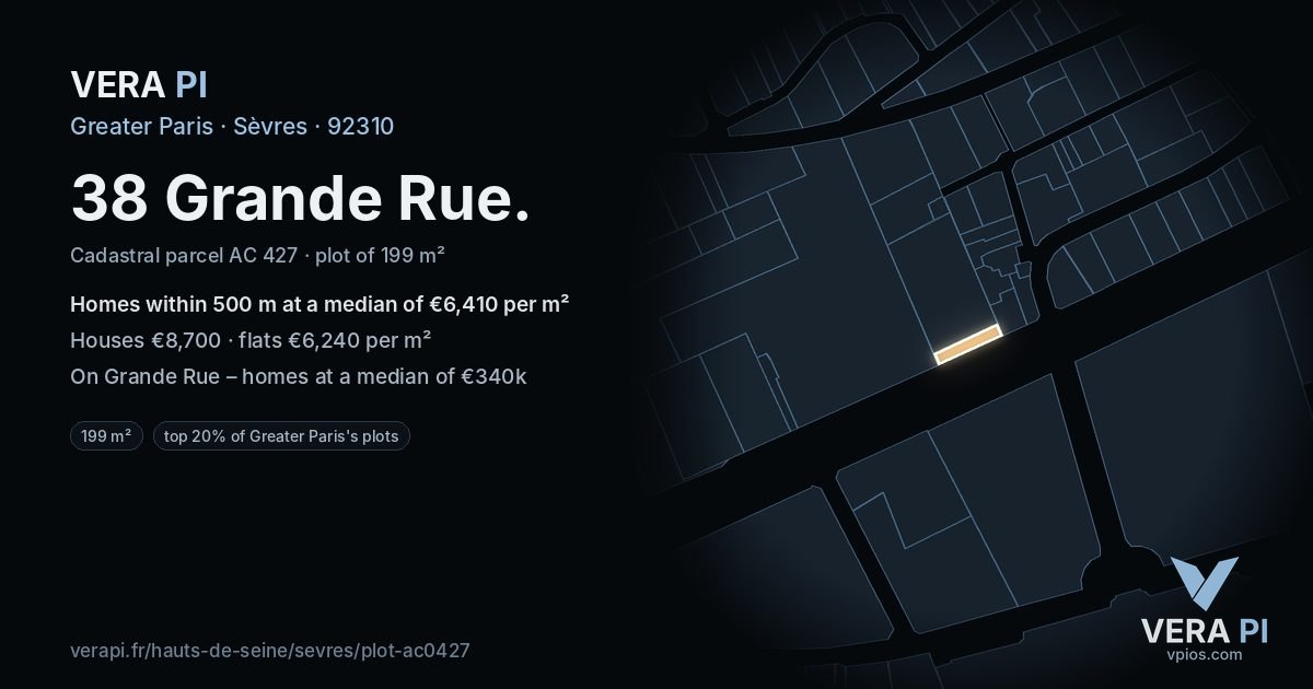 38 Grande Rue, Sèvres at night – the plot lit, the parcels around coloured by the prices near them