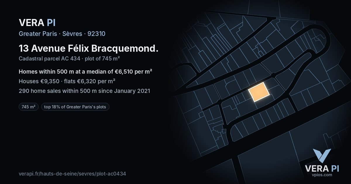 13 Avenue Félix Bracquemond, Sèvres at night – the plot lit, the parcels around coloured by the prices near them