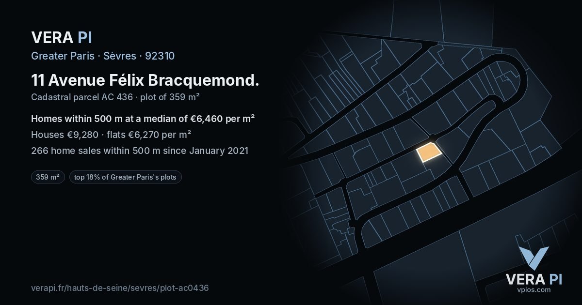 11 Avenue Félix Bracquemond, Sèvres at night – the plot lit, the parcels around coloured by the prices near them