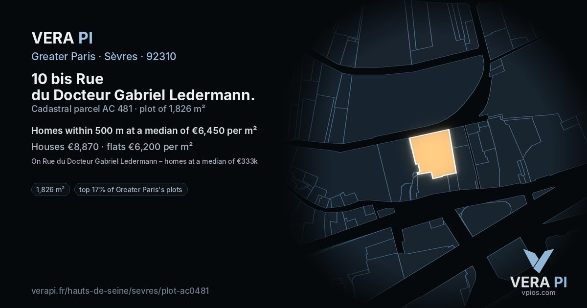 10 bis Rue du Docteur Gabriel Ledermann, Sèvres at night – the plot lit, the parcels around coloured by the prices near them