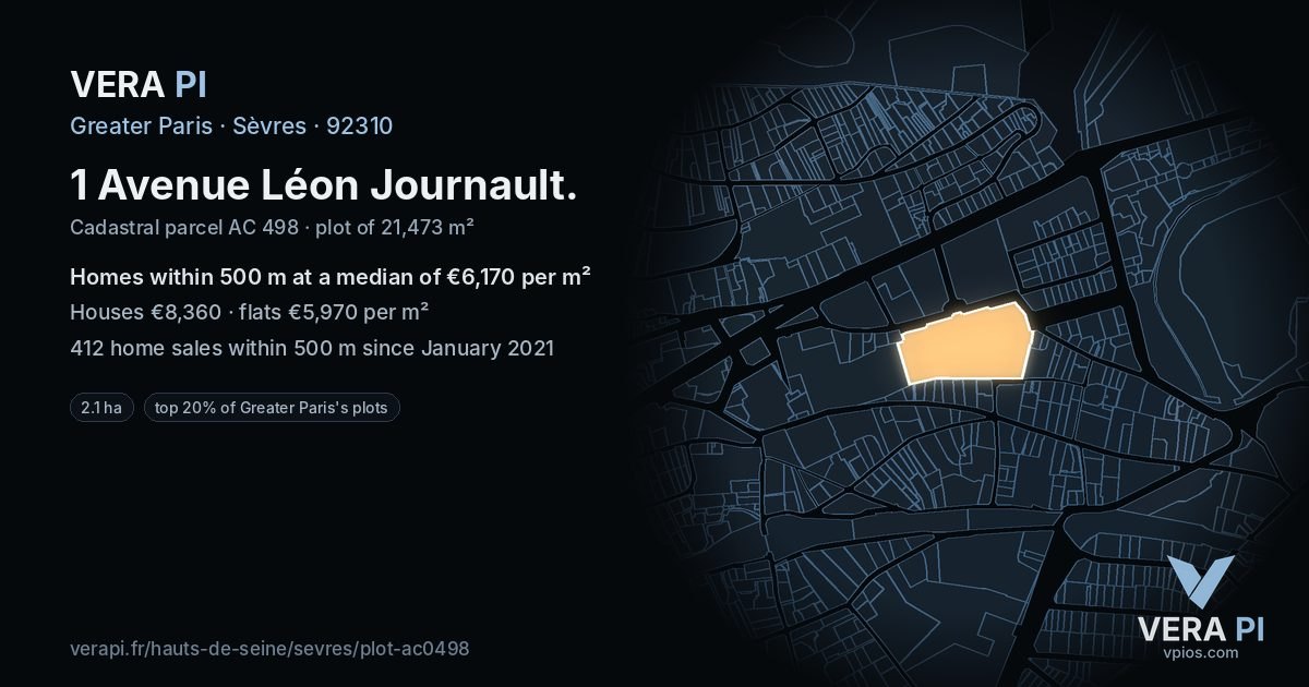 1 Avenue Léon Journault, Sèvres at night – the plot lit, the parcels around coloured by the prices near them