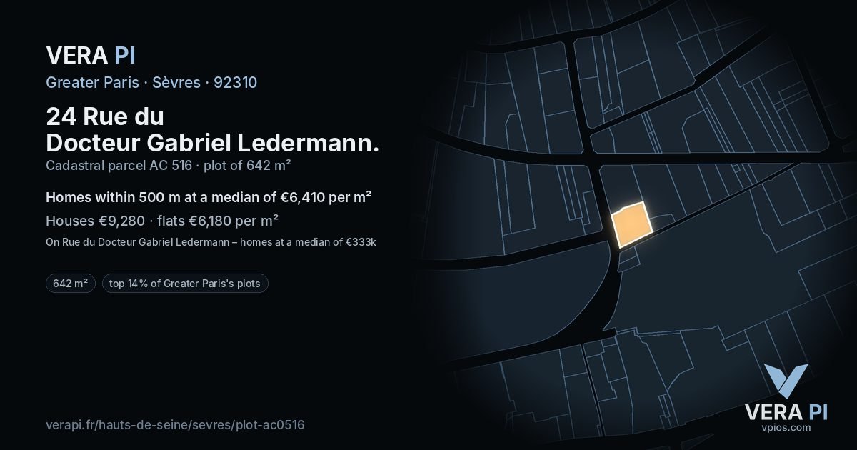 24 Rue du Docteur Gabriel Ledermann, Sèvres at night – the plot lit, the parcels around coloured by the prices near them