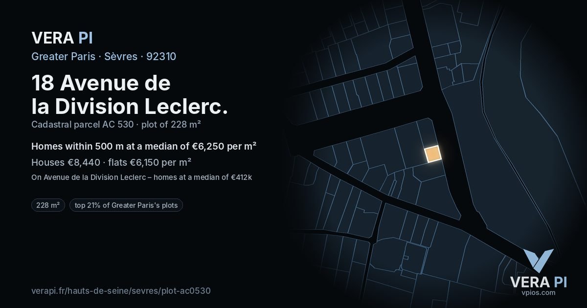 18 Avenue de la Division Leclerc, Sèvres at night – the plot lit, the parcels around coloured by the prices near them