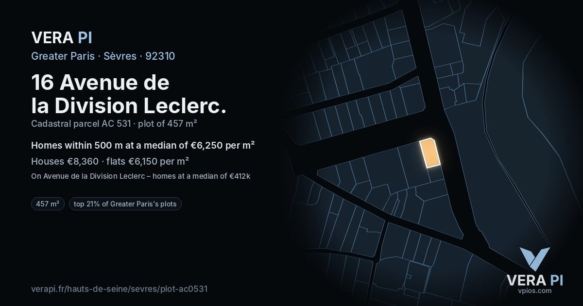 16 Avenue de la Division Leclerc, Sèvres at night – the plot lit, the parcels around coloured by the prices near them