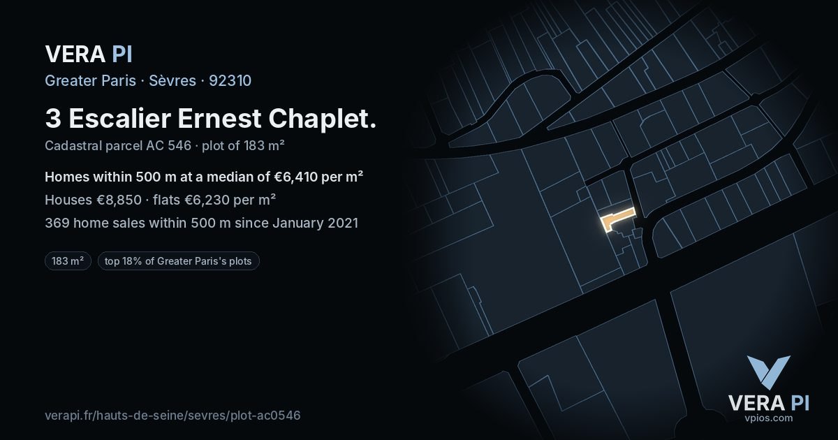 3 Escalier Ernest Chaplet, Sèvres at night – the plot lit, the parcels around coloured by the prices near them