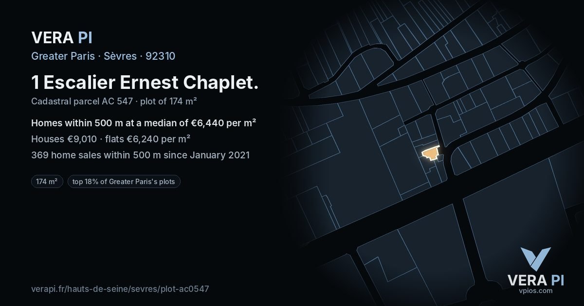 1 Escalier Ernest Chaplet, Sèvres at night – the plot lit, the parcels around coloured by the prices near them