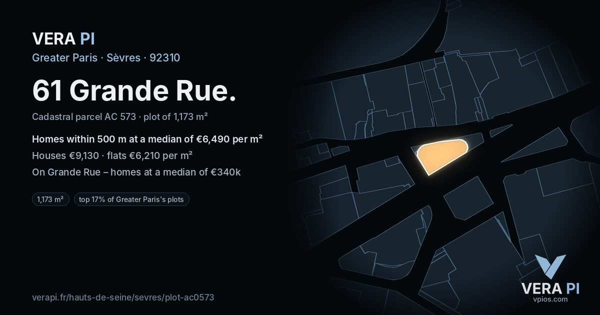 61 Grande Rue, Sèvres at night – the plot lit, the parcels around coloured by the prices near them