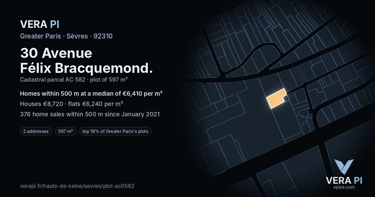 30 Avenue Félix Bracquemond, Sèvres at night – the plot lit, the parcels around coloured by the prices near them