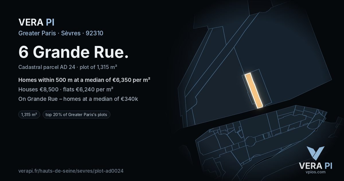 6 Grande Rue, Sèvres at night – the plot lit, the parcels around coloured by the prices near them