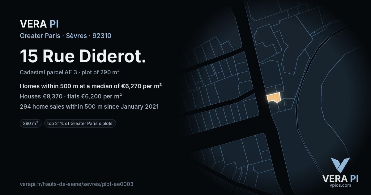 15 Rue Diderot, Sèvres at night – the plot lit, the parcels around coloured by the prices near them