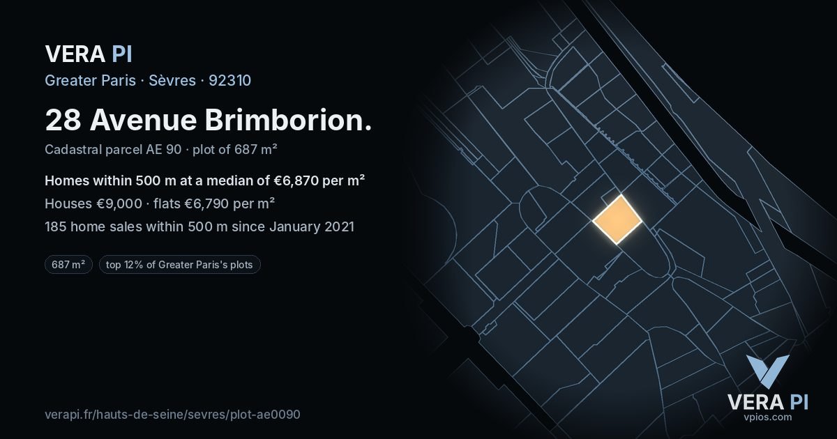 28 Avenue Brimborion, Sèvres at night – the plot lit, the parcels around coloured by the prices near them