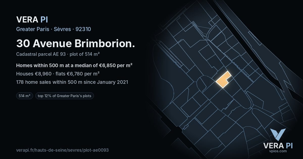 30 Avenue Brimborion, Sèvres at night – the plot lit, the parcels around coloured by the prices near them