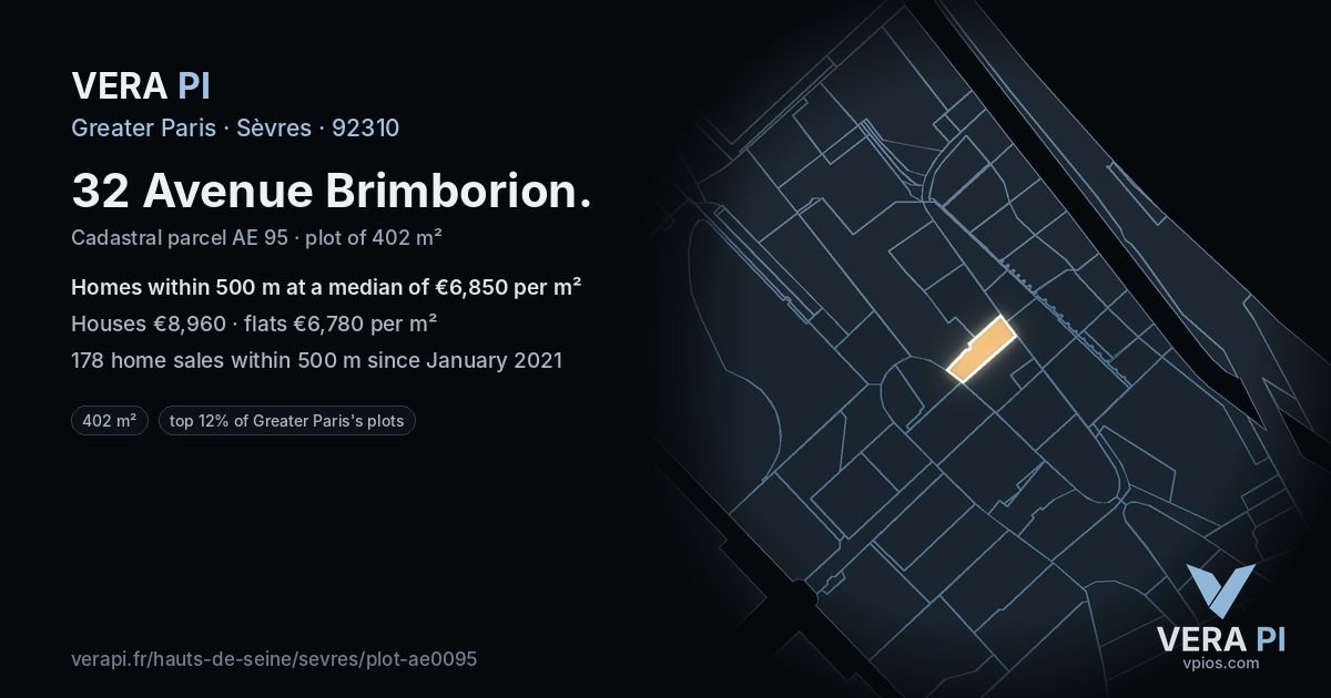 32 Avenue Brimborion, Sèvres at night – the plot lit, the parcels around coloured by the prices near them