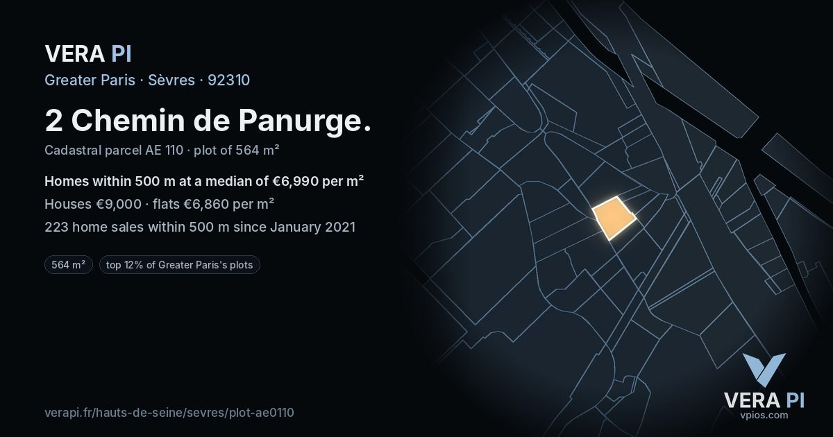 2 Chemin de Panurge, Sèvres at night – the plot lit, the parcels around coloured by the prices near them