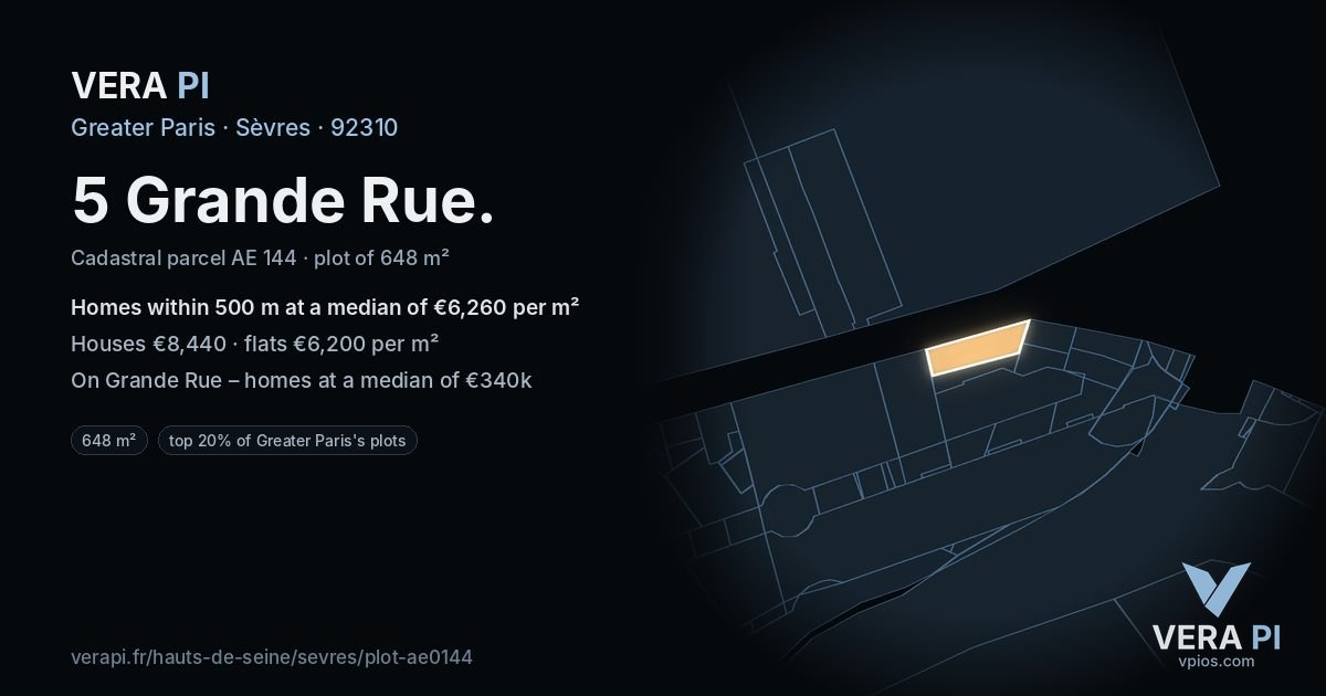 5 Grande Rue, Sèvres at night – the plot lit, the parcels around coloured by the prices near them