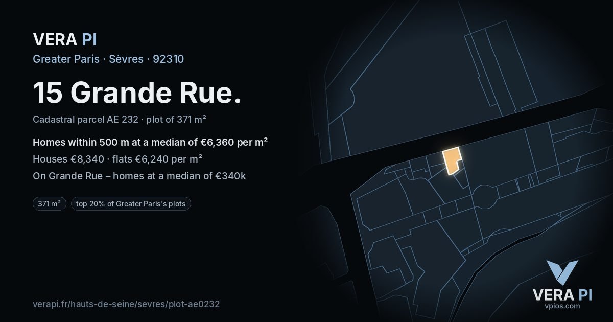 15 Grande Rue, Sèvres at night – the plot lit, the parcels around coloured by the prices near them